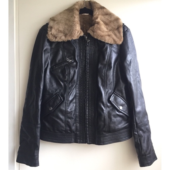 NEW Free People Vegan Leather Fur Trim Jacket - Picture 5 of 7